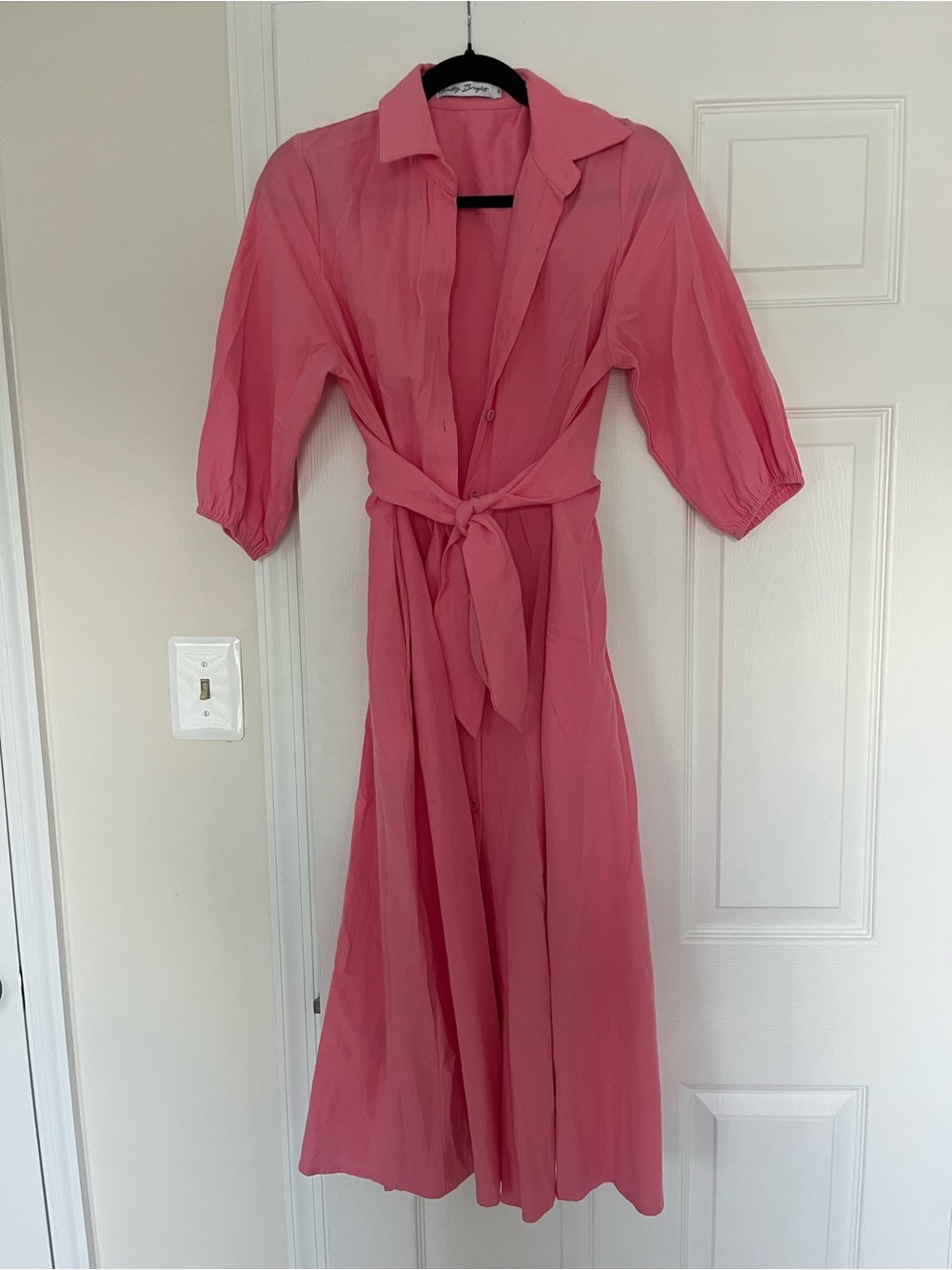 Women's Pink Tie-Waist midi Shirt Dress - Size 6